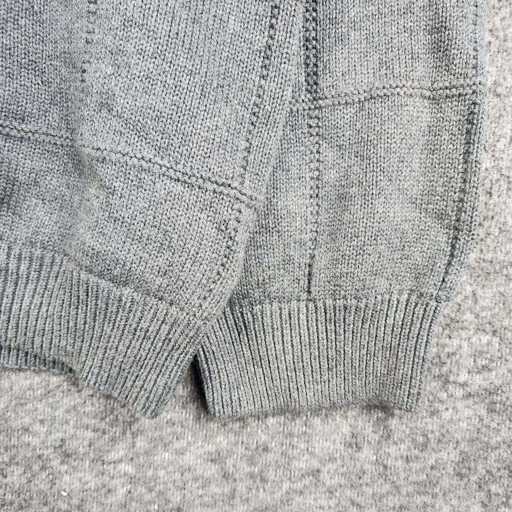 Izod Sweater Mens XXL Gray‎ Windowpane Textured Knit 100% Cotton Crewneck